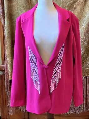 Bob Mackie Hot Pink Embroidered and Beaded Fringe Blazer Jacket